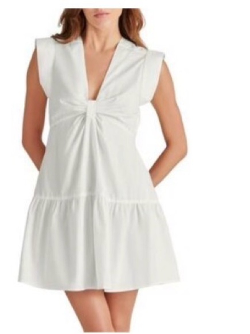 Steve Madden White V-Neck Tiered Women's Dress